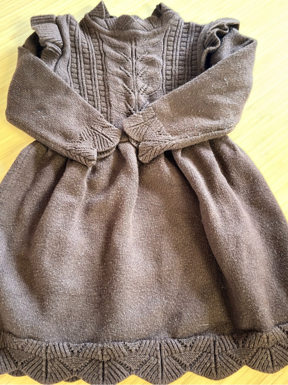 Girls' Brown Knit Long-Sleeve Dress